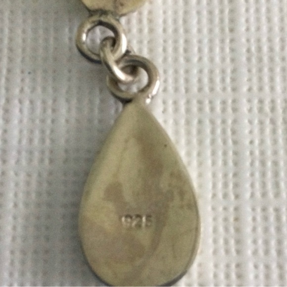 Tear Drop Turquoise Stone Sliver marked 925 Pierced Earrings  #5 - Picture 5 of 5